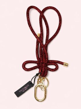 NWT Victoria’s Secret Burgundy Red Bling Bow Tie Knot Keychain Holder Wristlet